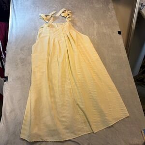 Yellow White Striped Tie Strap Apron Pinafore Midi Dress with Pockets oversized